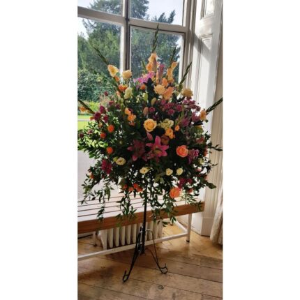 ROSE AND LILY PEDESTAL ARRANGEMENT